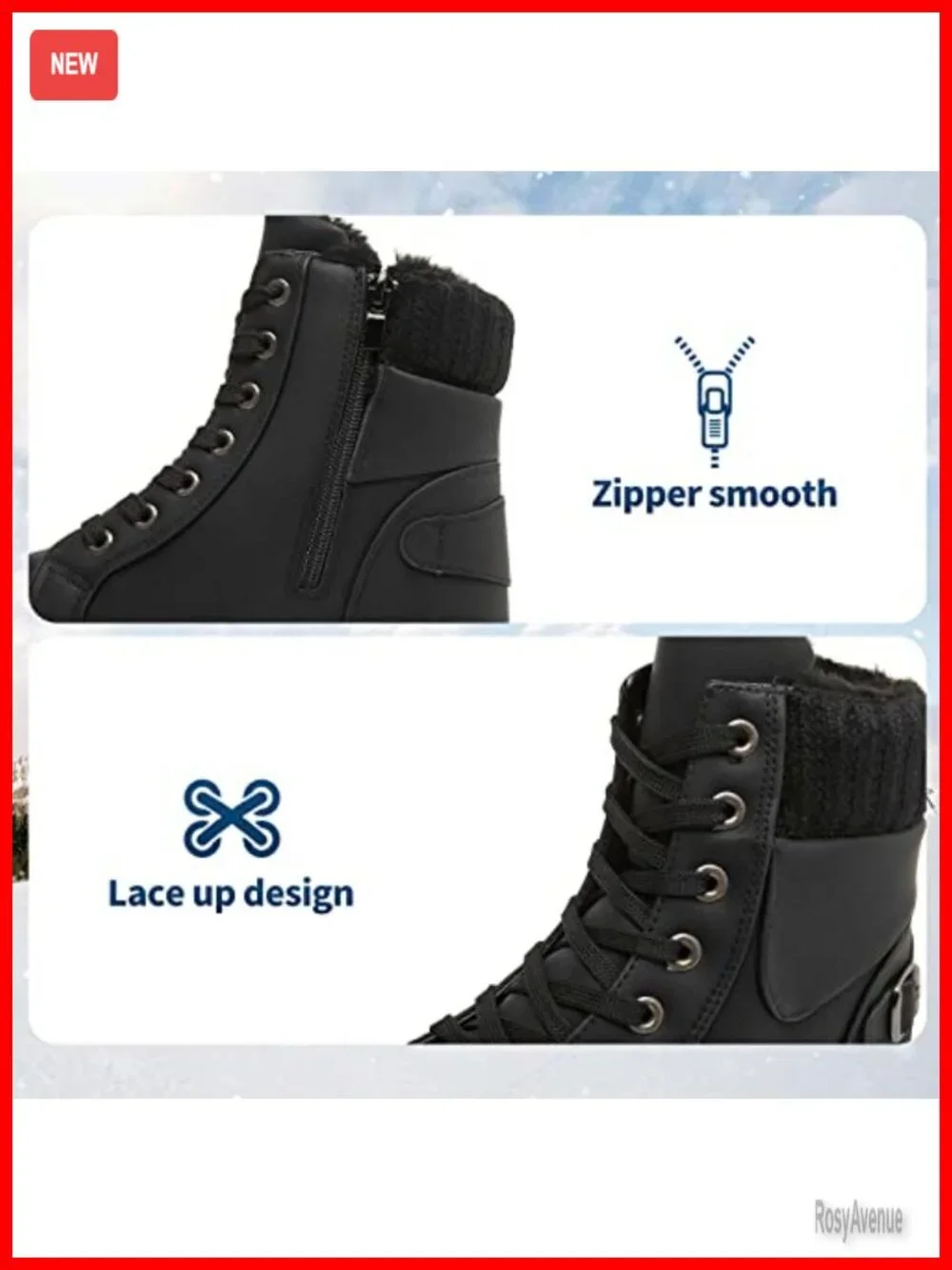 Faux Leather Fur Lined Lace Up Combat Boots Waterproof Hiking Ankle Booties